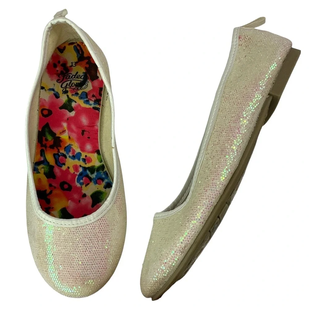 Faded Glory Iridescent Ballet Flat Kids Size 13 Glitter Sparkle Slip On Shoes